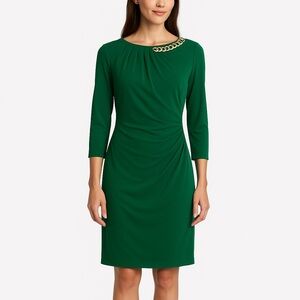 Tahari Arthur S. Levine 10P Green Chain Detail Sheath Dress